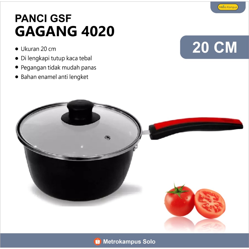 [GSF] Panci Susu Enamel Gagang 4020 / Panci Enamel Gsf Tutup Kaca 20cm – Panci Gagang