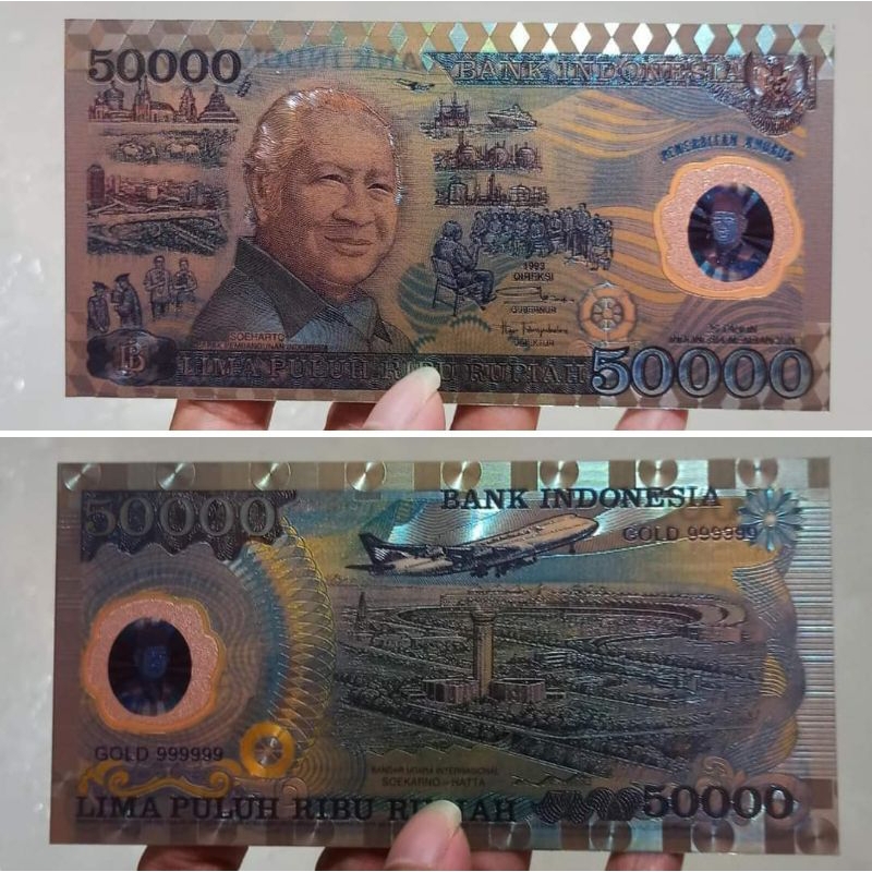 souvenir silver / gold foil 50.000 Suharto versi polimer GF003