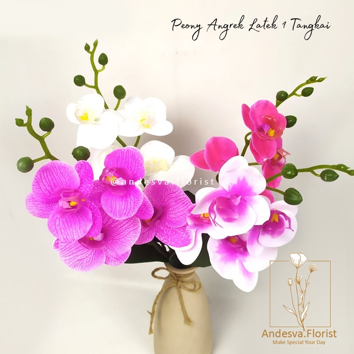 bunga anggrek latex 1 cabang / bunga hias artificial anggrek plastik / bunga anggrek latex artificia