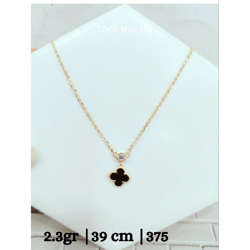 WAJIB TANYA STOK Realpict Kalung Berliontin Vancleef Hitam mata 1 Emas Asli Kadar 375