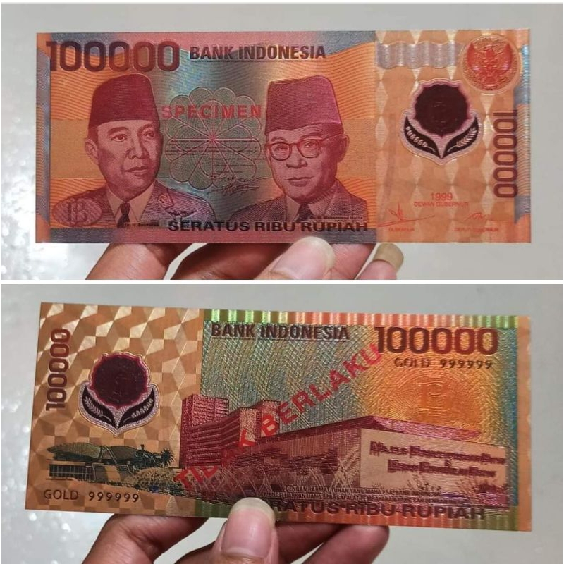 souvenir gold foil 100.000 sukarno hatta edisi polimer GF005