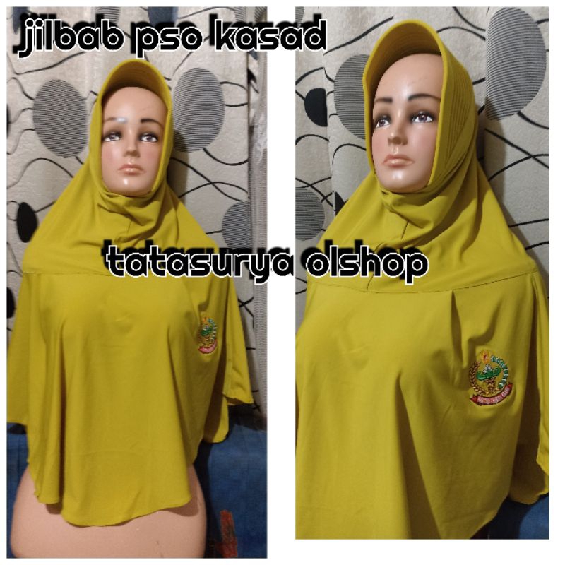 jilbab pso syari logo pembagian kasad kuning lime lemon kerudung persit olahraga