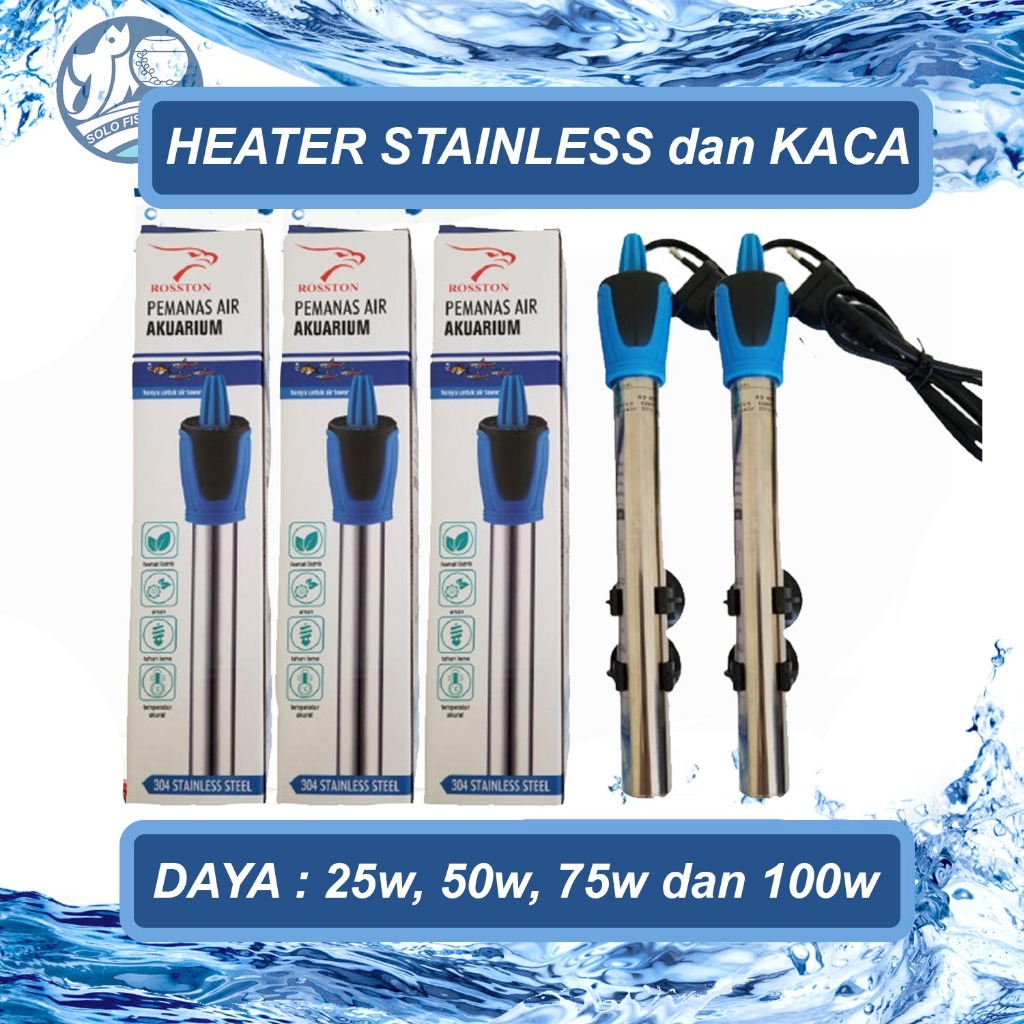 Heater Stainless dan Kaca Aquarium 50 watt 100 watt