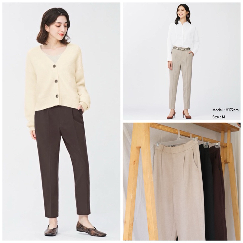 GU UNIQLO brushed tapered pants women natural -159