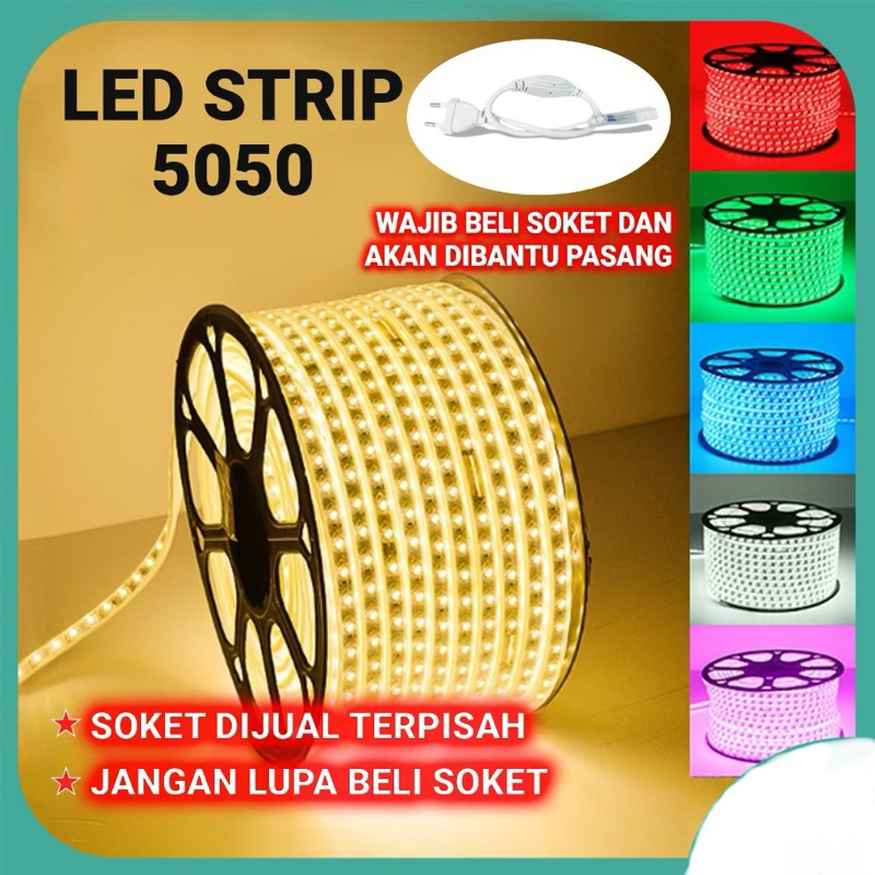 LAMPU SELANG LED STRIP 5050 SMD AC 220V METERAN (1M-100M) OUTDOOR dan INDOOR