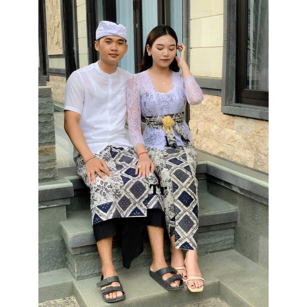 SET COUPLE BATIK INDIGO KAMEN SAPUT SELENDANG | SET COUPLE BALI | PAKAIAN ADAT BALI