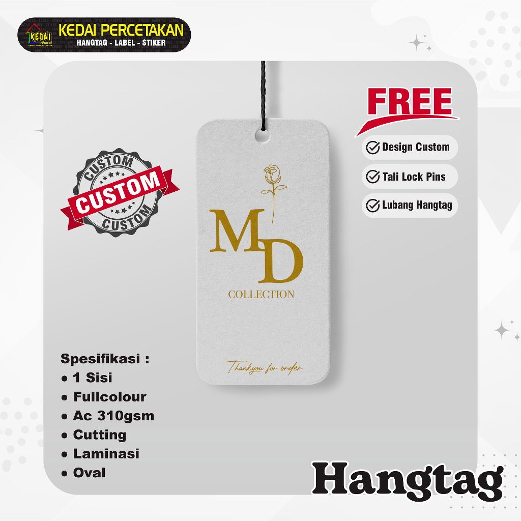 

hantag aksesoris handtag Souvenir hangtag Custom hentek thank you handstag merk price tag label baju lebel merek bonus tali (SCLO) 1 Sisi