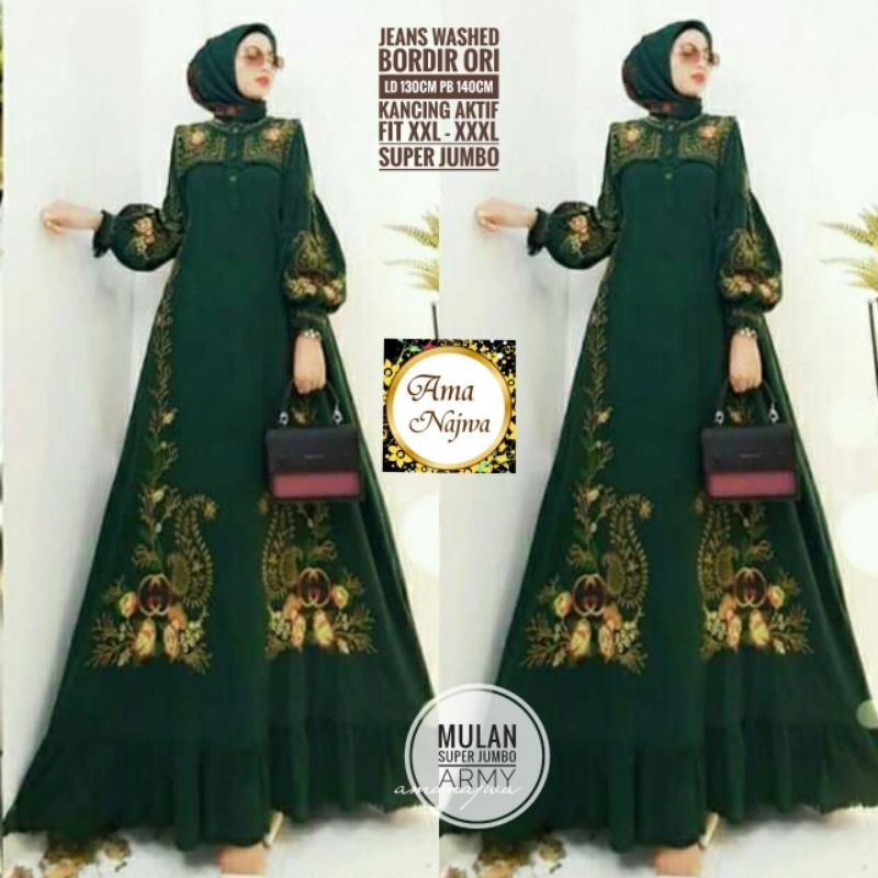 Mulan Super Jumbo Army Gamis Jeans Washed Ld 130  Pb 140 cm