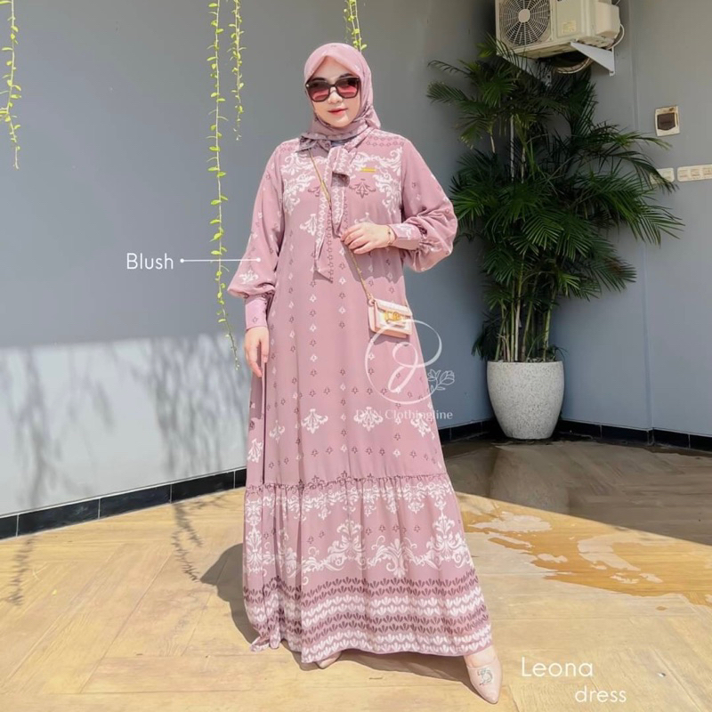 DYN Clothing Leona Dress FREE HIJAB - Gamis wanita Simple - Fashion Muslim - Gamis set Hijab-Blush