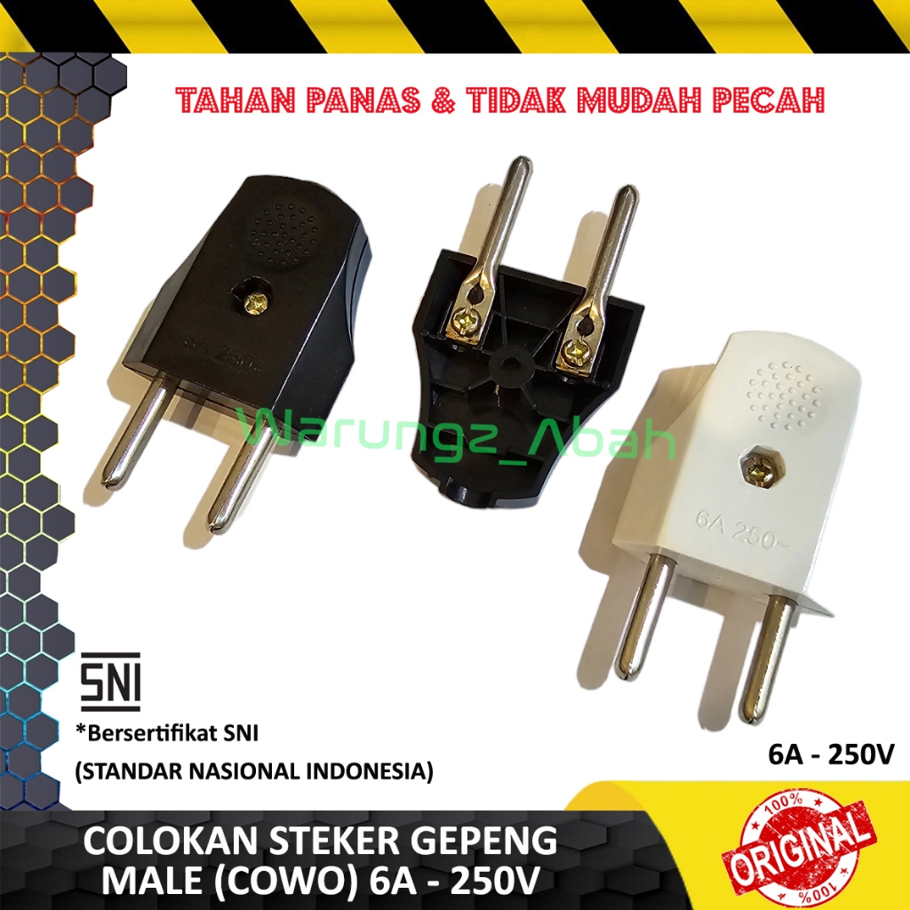 KEPALA COLOKAN SETOP STOP KONTAK STOPKONTAK SETEKER STEKER LISTRIK KOTAK GEPENG 2 POLE PLUG COWO LAK