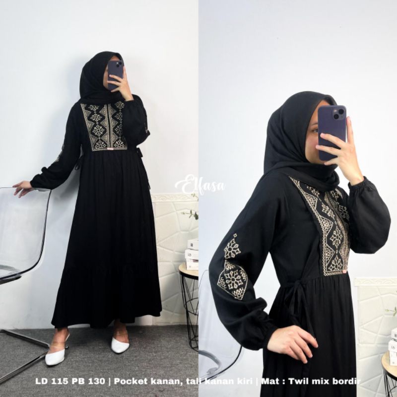 Midi bordir elfasa/midi bordir rayon twill/midi tali samping