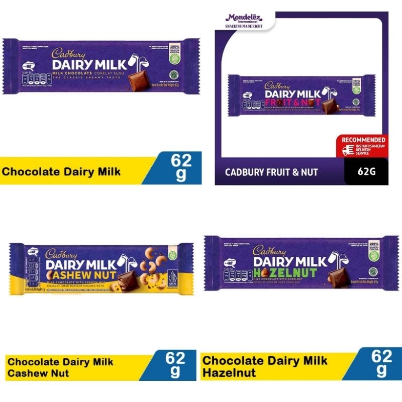 

Cadbury Chocolate Dairy Milk 62 Gram All Varian