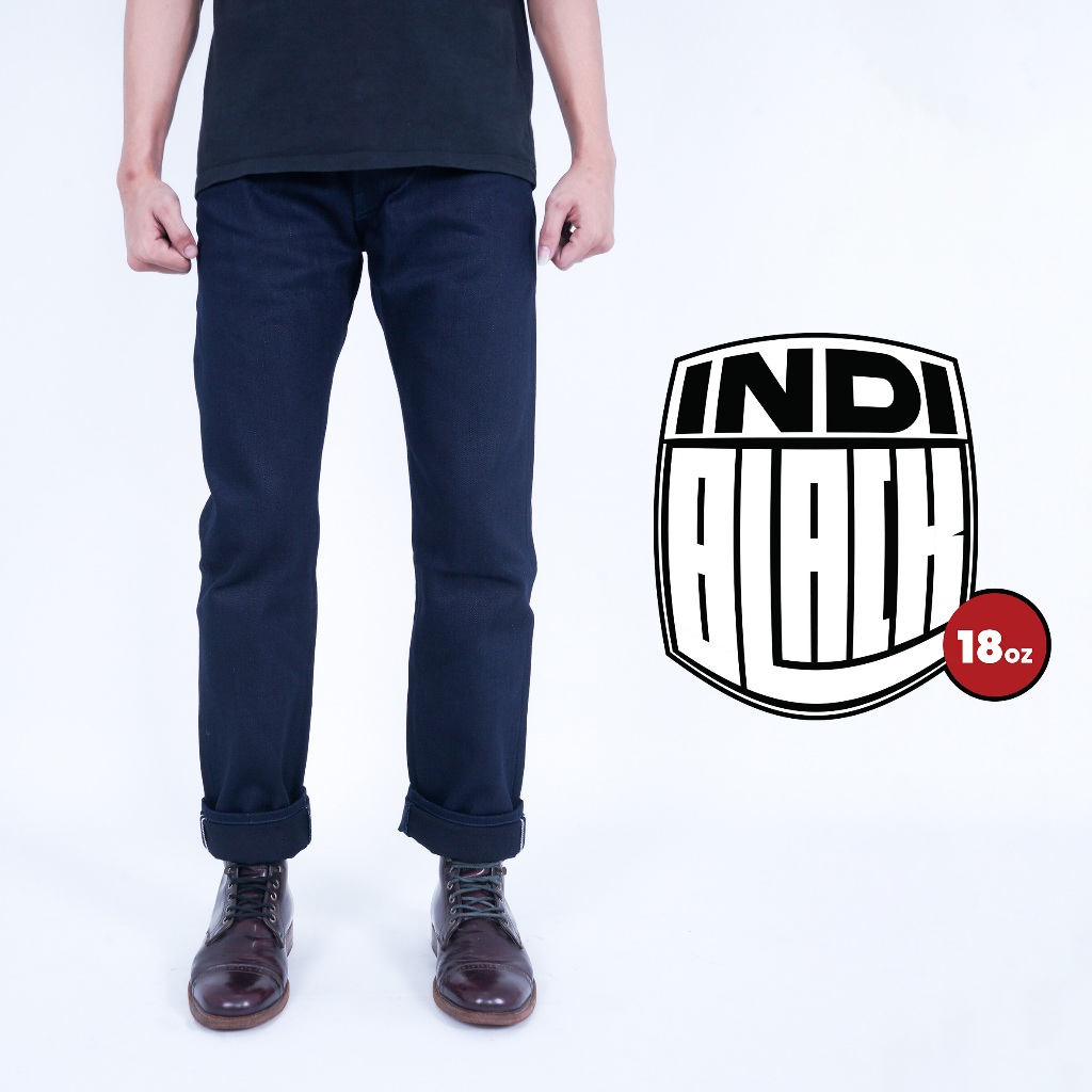 EARTHY GENOVA - Denim Selvedge INDIGO X BLACK 18 Oz Sanforized Celana Raw Jeans Pria Indigo X Black 