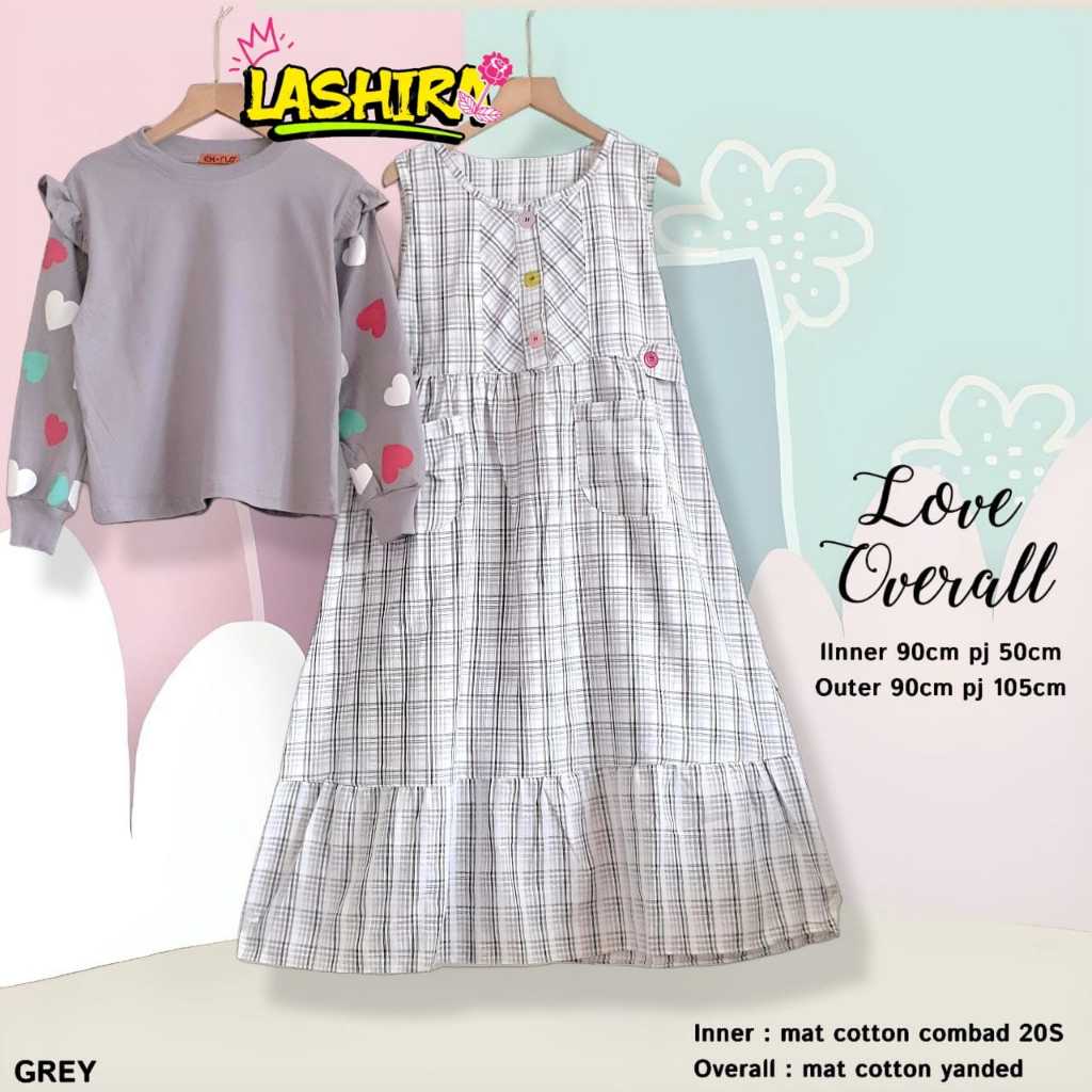 love set teen kids stelan setelan 1set baju atasan pakaian kaos overal motif katun kotak usia 10 - 1