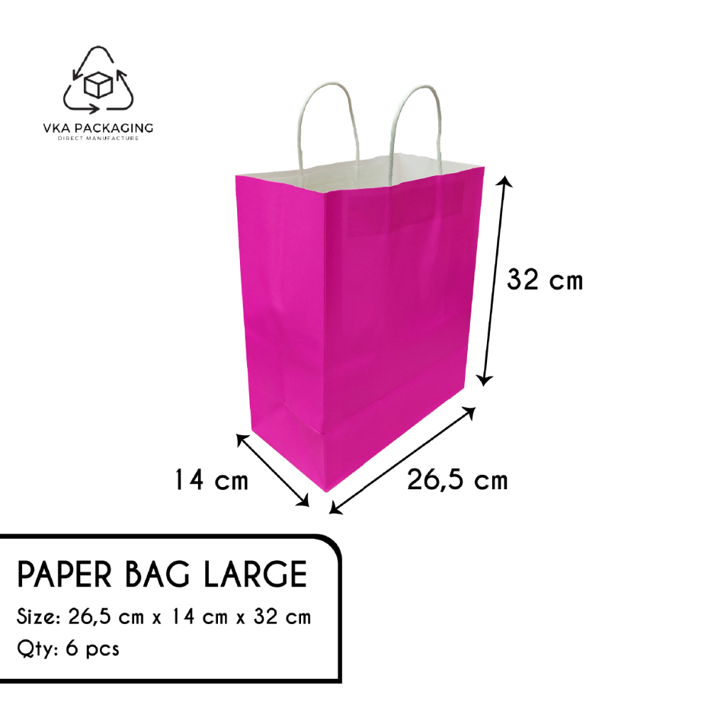 

Paper Bag White Kraft Solid Color Large Besar Warna Hot Pink