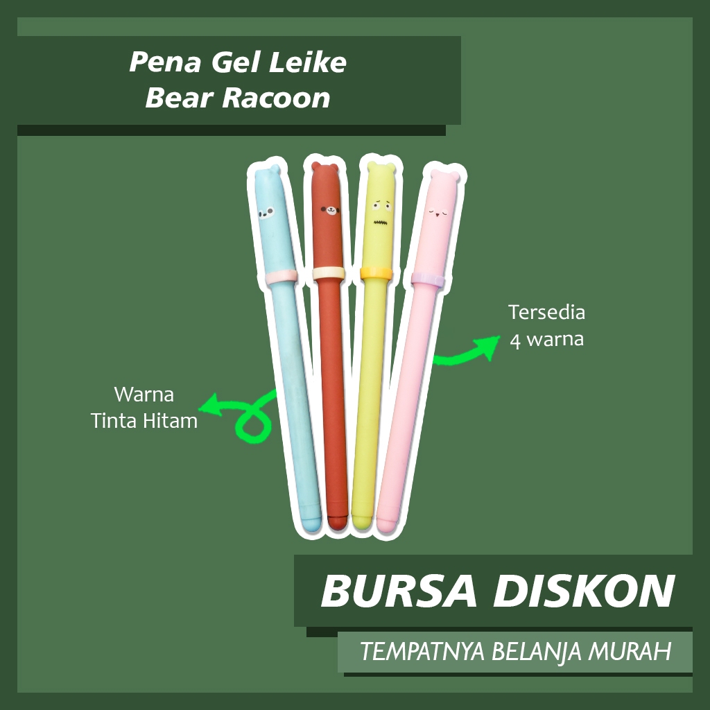 

Pena Gel Leike Bear Racoon Pulpen Pen Bolpen Bolpoint Gelpen Tinta Pulpen