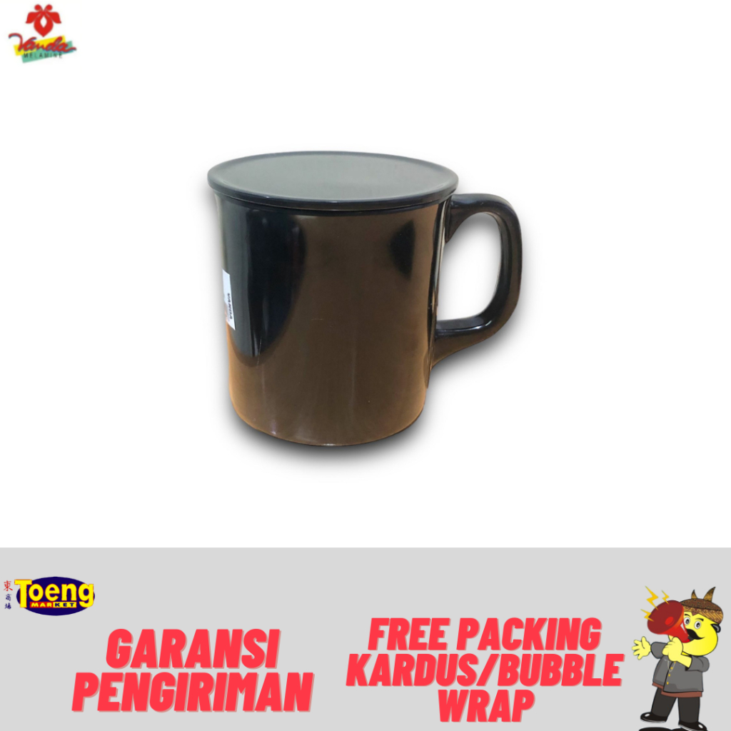 MUG 3.5 inch+TUTUP HAWAI BLACK SRI / GELAS/MUG/CANGKIR MELAMIN VANDA