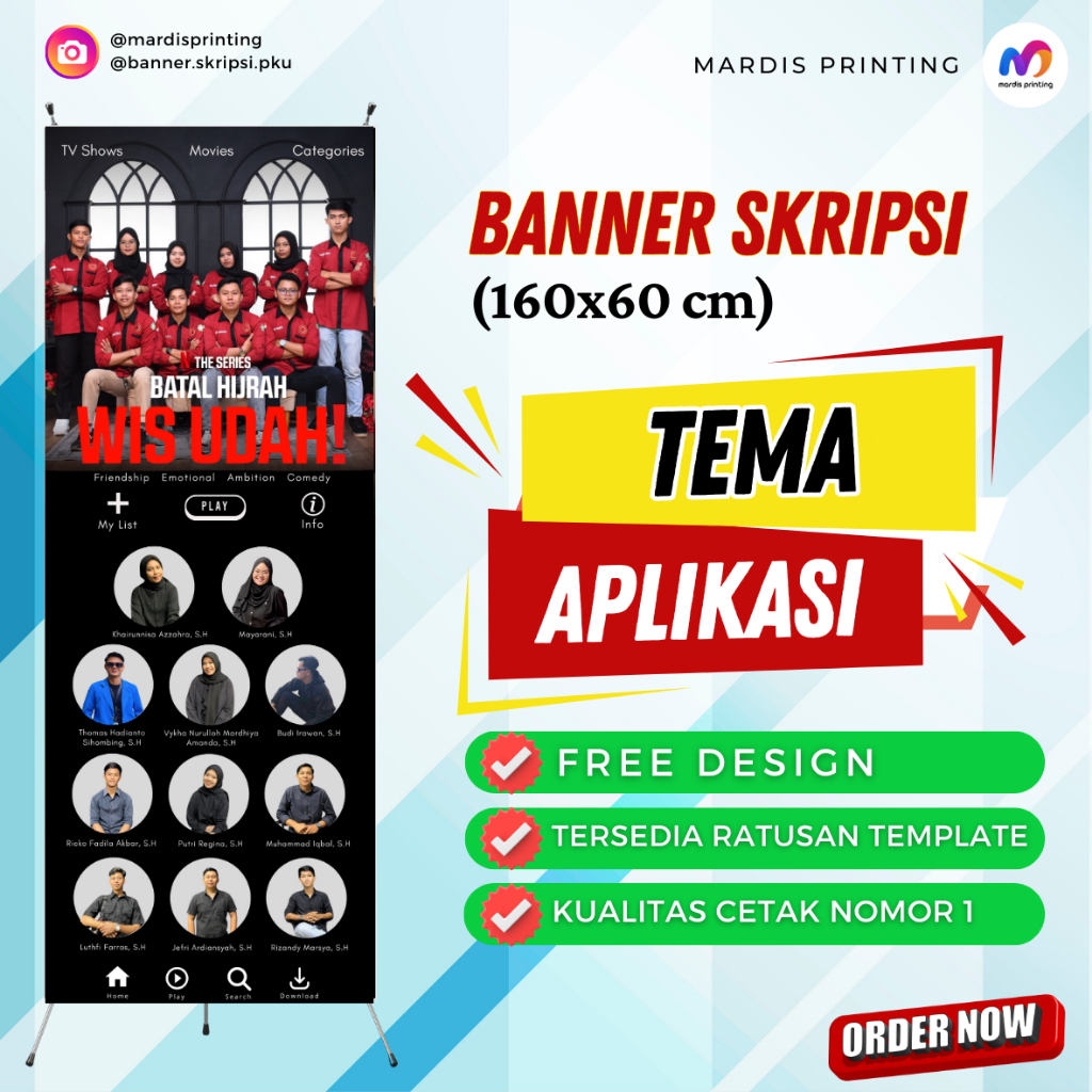 Banner Sidang SKRIPSI+Rangka X Banner uk 160x60 cm Tema Aplikasi