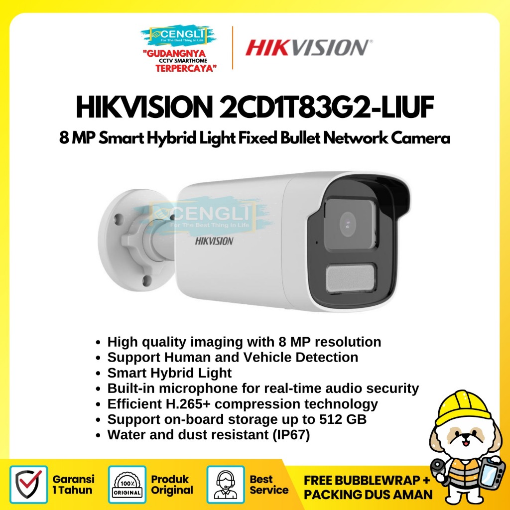 Ipcam Hikvision 8mp DS-2CD1T83G2-LIUF Smart Hybrid Light Fixed Bullet