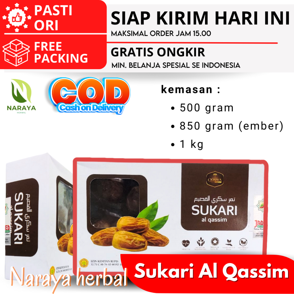 

QOSWA Kurma Sukari Al Qassim 500 gram - Kurma Sukari Premium Al qossim 1 kg - 850 ember