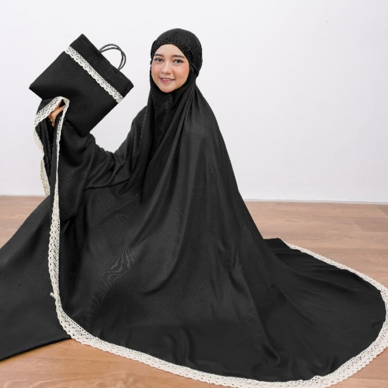 MUKENA BALI RAYON POLOS-TAS +ATASAN renda +ROK-Ukuran : DEWASA JUMBO