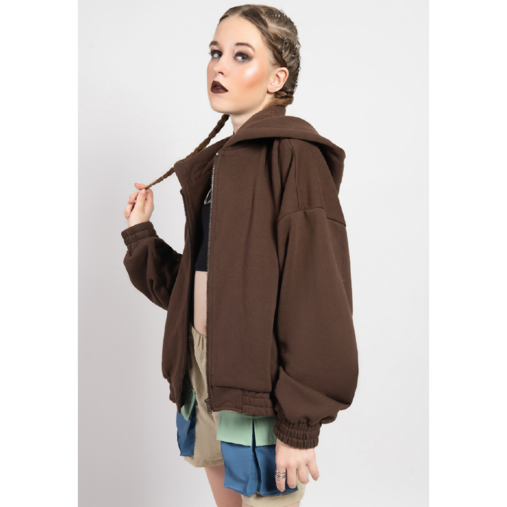 OCWA PALO DARK BROWN OVERSIZED ZIPPER HOODIE