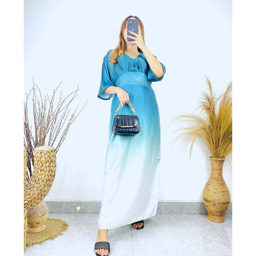 Benang Raja Gamis Ombre Armany Satin New Collection-Emerlad