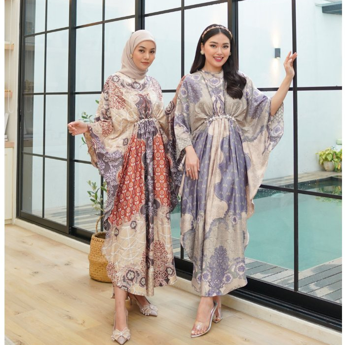 Miss Nomi rabiya Kaftan muslim Wanita Cantik Motif Mewah Kaftan Kalong Bahan Satin Premium Nyaman Di