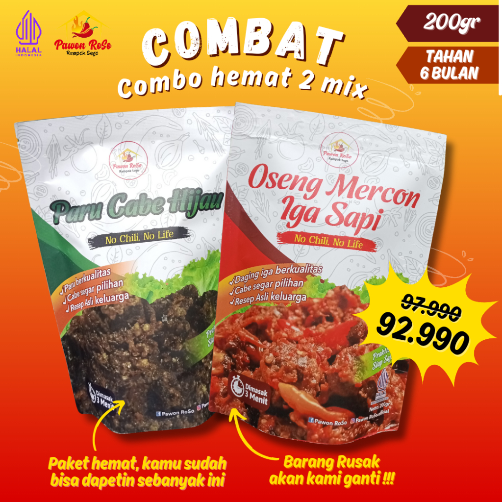 

COMBAT (Combo Hemat) 2 Mix /Oseng Iga/Paru Cabe Hijau (200 gr)