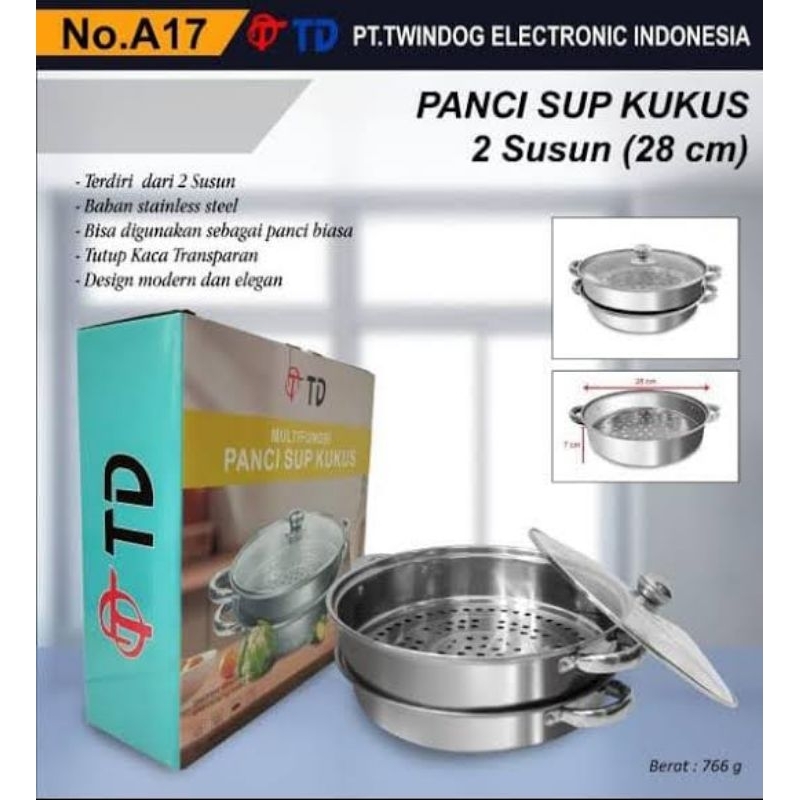 Panci Steamer 2 Susun TD - Panci Kukus TD - Panci Steamer 28Cm - Panci Sup Kukus TD 28Cm