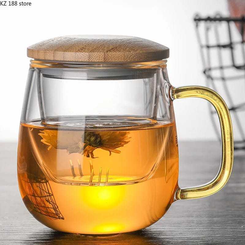 Gelas Cangkir Teh Coffe Dengan Filter kaca Exclusive 320ml dan 420ml Instan dan Sameday