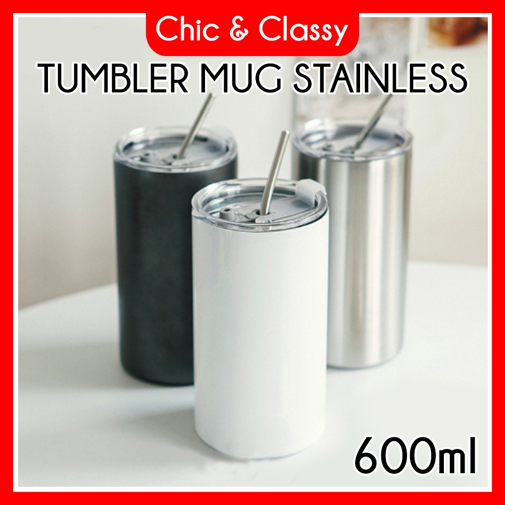 Tumbler Stainless 600ml + Sedotan Mug Gelas