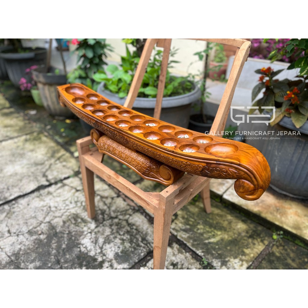 Congklak Gamelan 9 Lubang Fullset Biji Kerang Kayu Jati Salak Muda