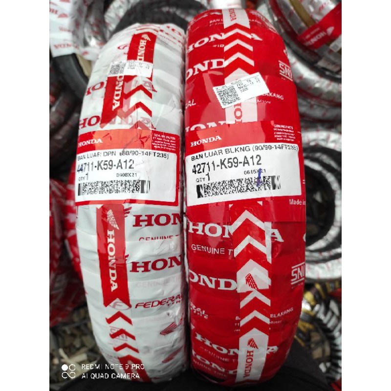 BAN FEDERAL TUBELESS 80/90-14 DEPAN, 90/90-14 BELAKANG ORIGINAL AHM 100%