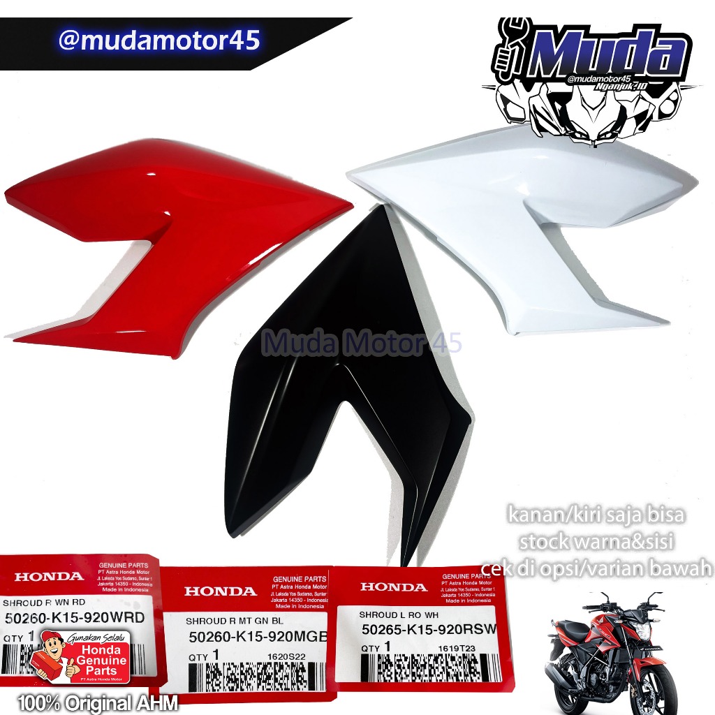 SHROUD SAYAP TANGKI CB150R LED V2 K15G SHROUD R L BLACK 50260-50265-K15-920FMB-920WRD SRUD KANAN KIR
