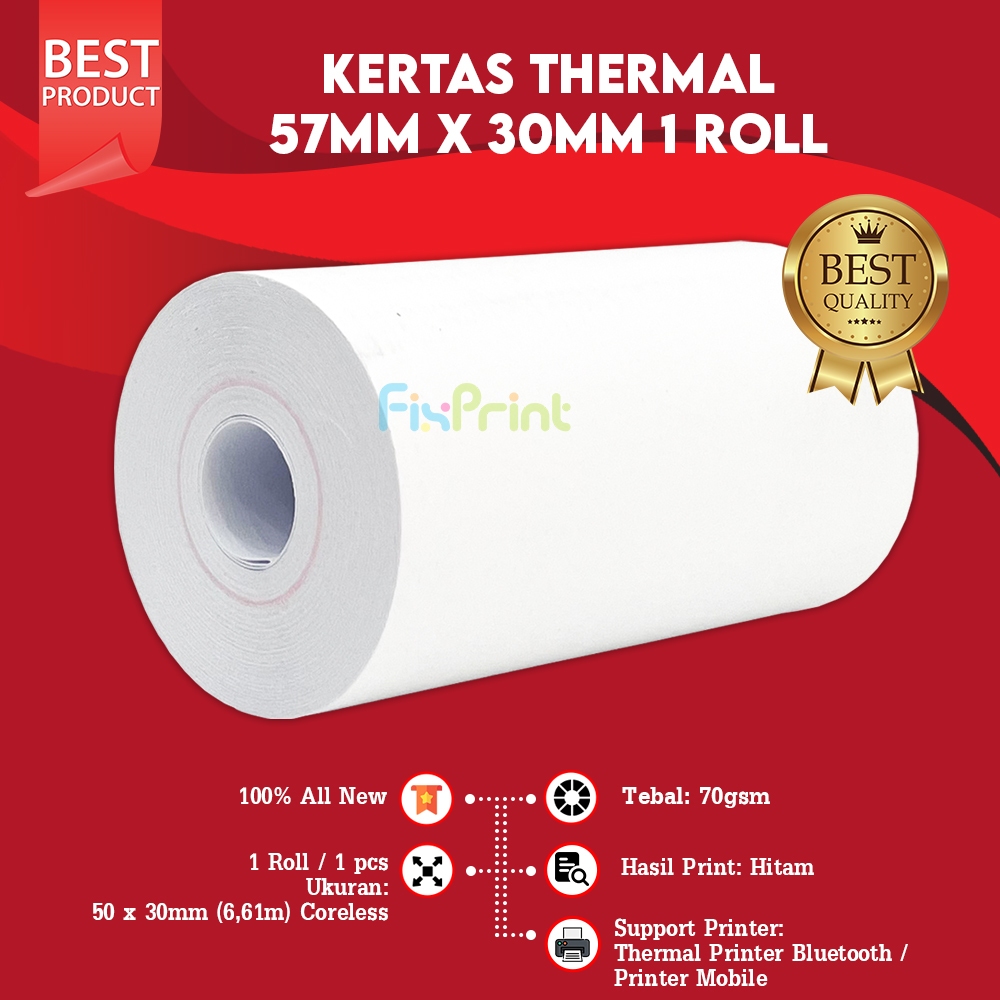 

Kertas Struk 1 Roll untuk Kasir Thermal 57mmx30mm Struk Kertas Kasir Thermal