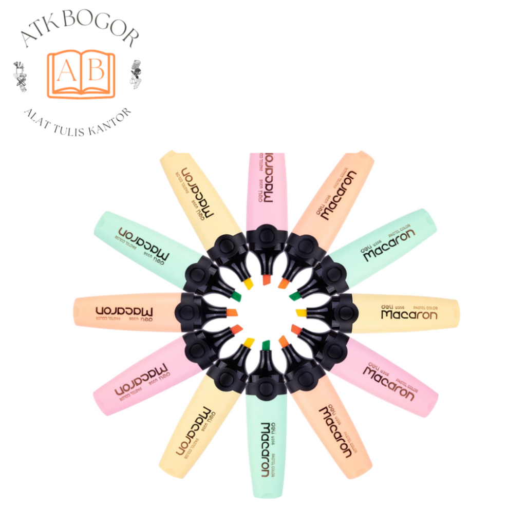 

Highlighter Pastel Deli Macaron U356 Warna Cerah - Coral Pink / Honey Yellow / Mint Green - 1 Pack / 12 Pcs