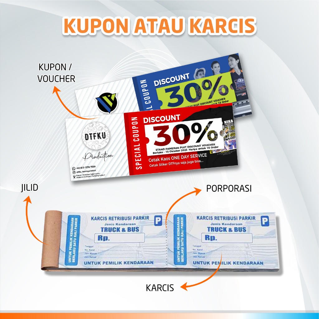 CETAK KUPON CUSTOM / CETAK KUPON JALAN SANTAI / KUPON DOORPRIZE / KARCIS PARKIR