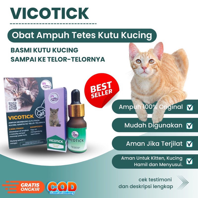 Original VICOTICK Obat Kutu Kucing Ampuh dan Telur Kutu - obat anti kutu kucing aman untuk kucing ha