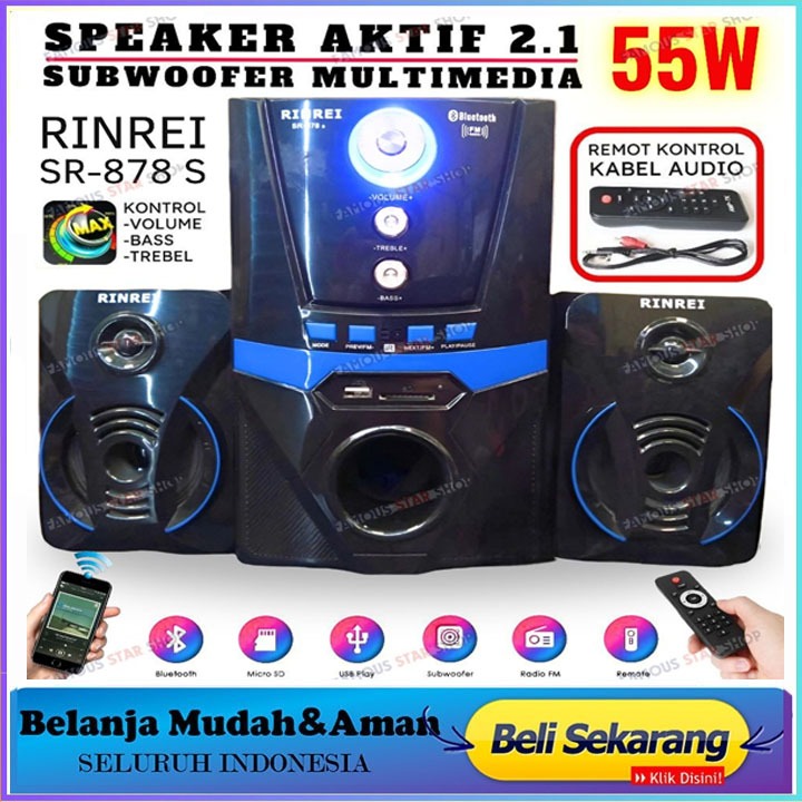 SPEAKER BLUETOOTH KARAOKE MULTIMEDIA RINREI SR-878S PROMO EKSRA BASS 100%