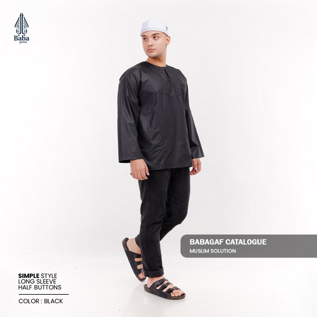exclusive koko mesir babagaf lengan panjang tanpa kerah koko polos pria dewasa