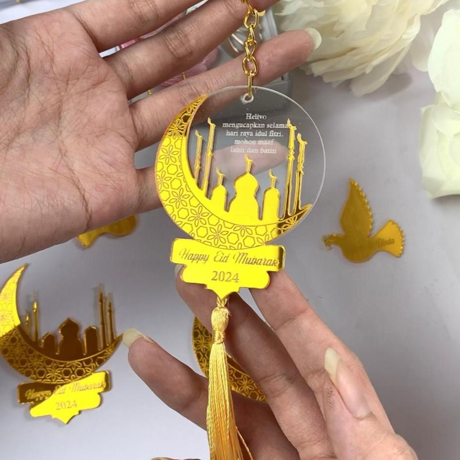 MINI AKRILIK Topper Kue Idul Fitri | Tag Hampers Idul Fitri | Hang Tag Eid Mubarak | Acrylic Tag Leb