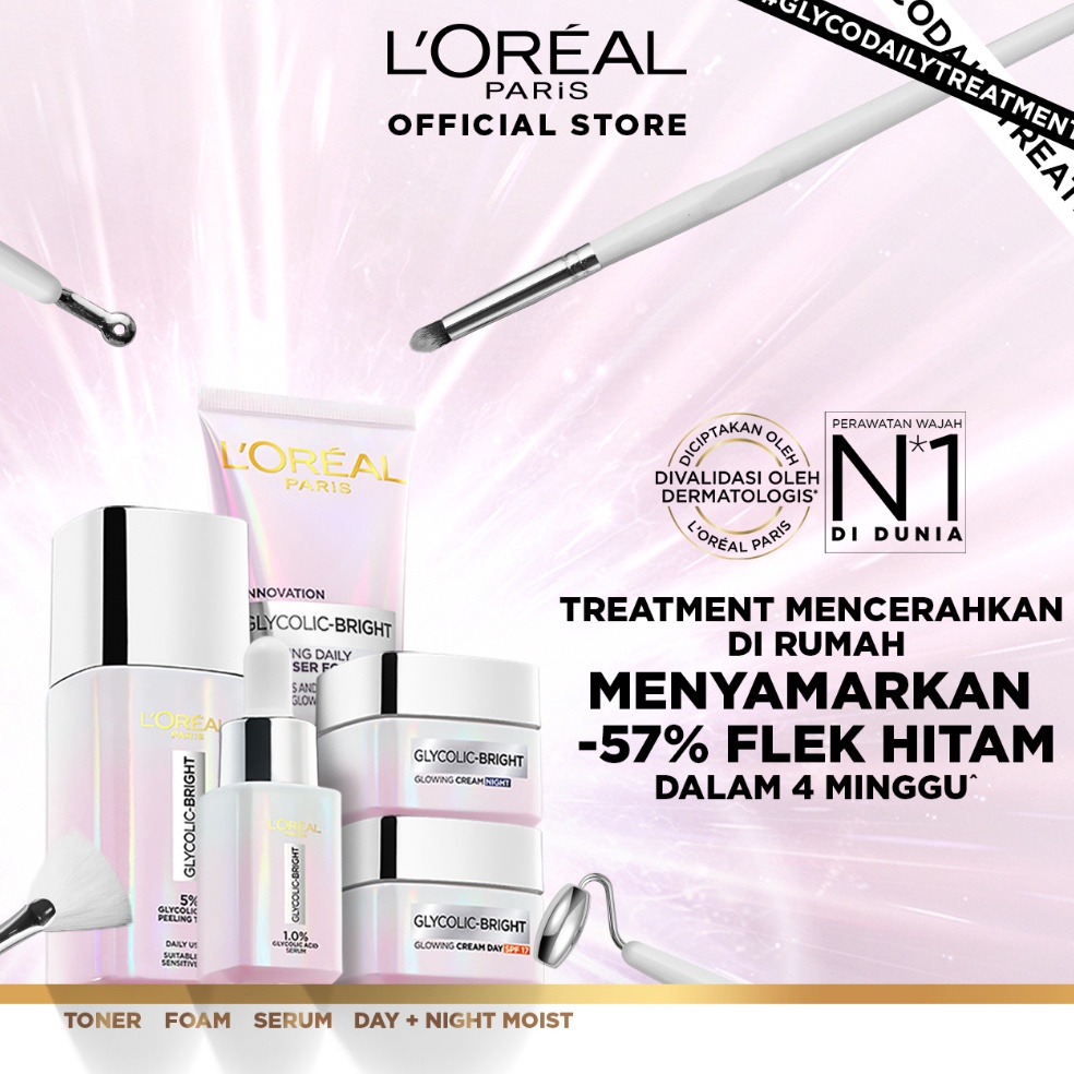 ART U3S LOreal Paris Glycolic Bright Glowing Skincare Set  Facial Foam 5 ml Toner 65ml Serum 15ml Da