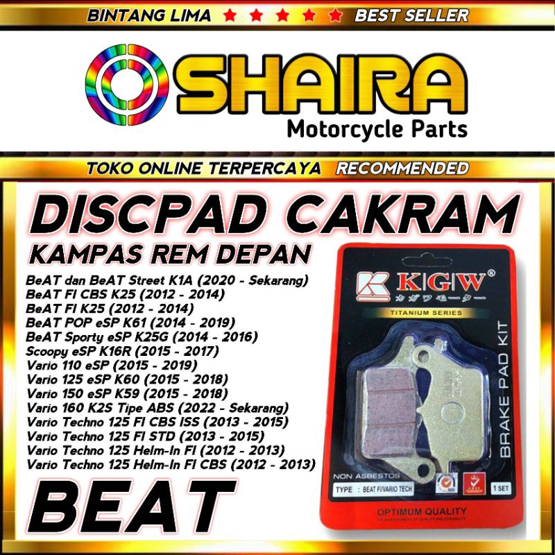 KGW ORIGINAL - DISCPAD DEPAN BEAT FI/KAMPAS REM DEPAN VARIO CBS/SCOOPY FI/SPACY FI/BEAT POP/BEAT STR