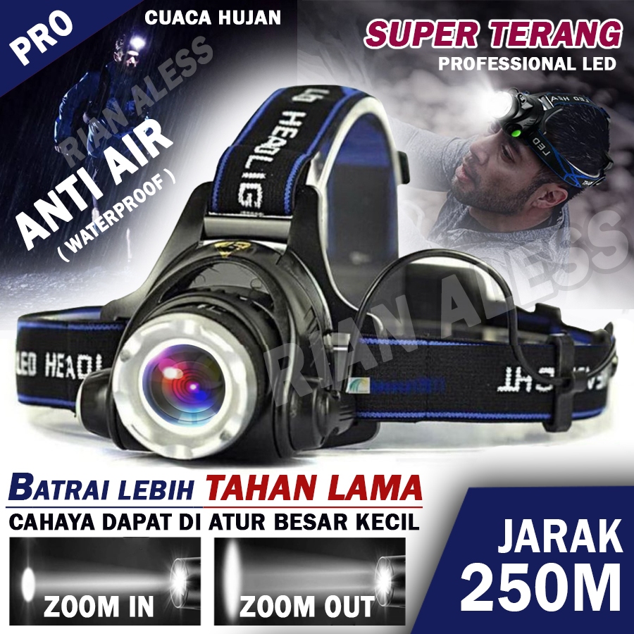 Senter Led Kepala Super Terang Anti Air Waterproof Lampu Senter Sentar Kepala Led Paling Super Teran