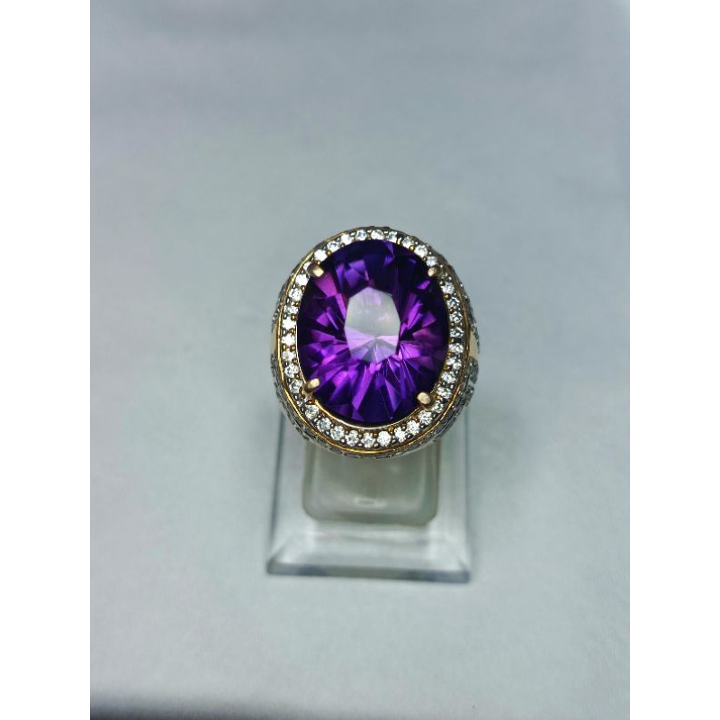 NATURAL AMETHYST KECUBUNG  RING PERAK SEMI MICRO 925
