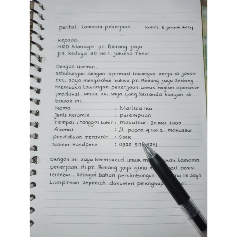 

Jasa tulis tangan lamaran pekerjaan + daftar riwayat hidup CV