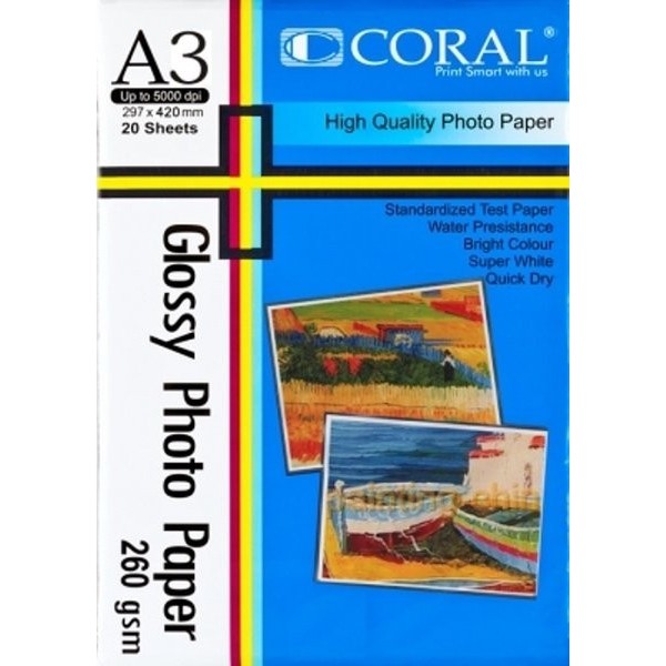 CORAL GLOSSY PHOTO PAPER A3 260 GSM