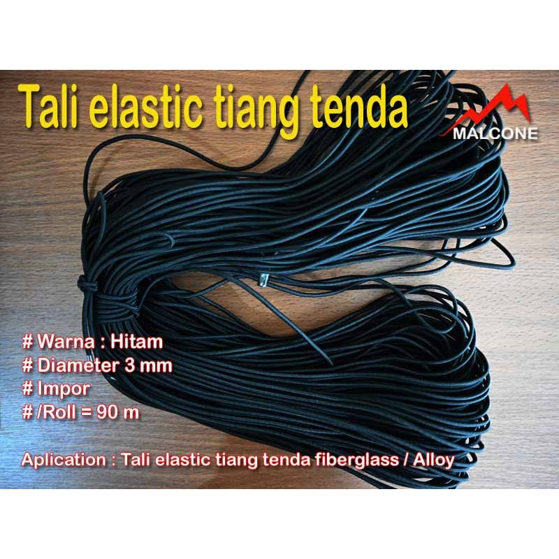 Tali karet hitam 3 mm (tali elastis frame tenda dome)