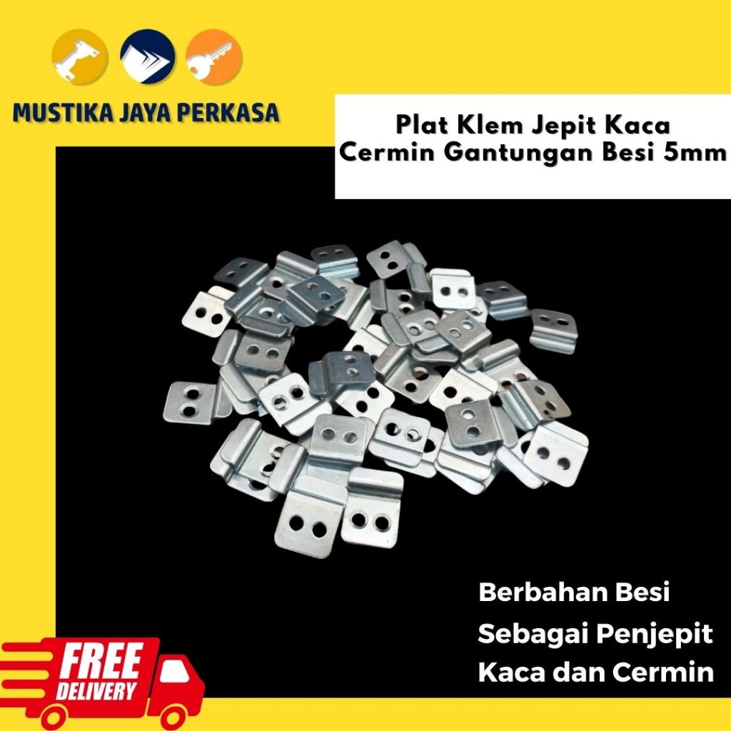 (50 Pcs) Plat Klem Penjepit Kaca Besi 5mm